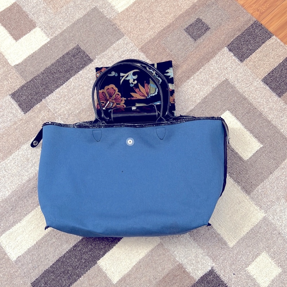 Longchamp Vintage Millefiori Velvet Blue Black Bag - Picture 5 of 10
